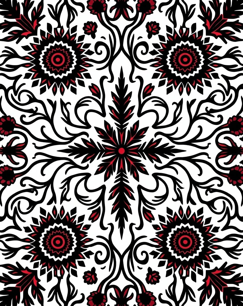 Bold Red Floral Sunburst Mandala Rug
