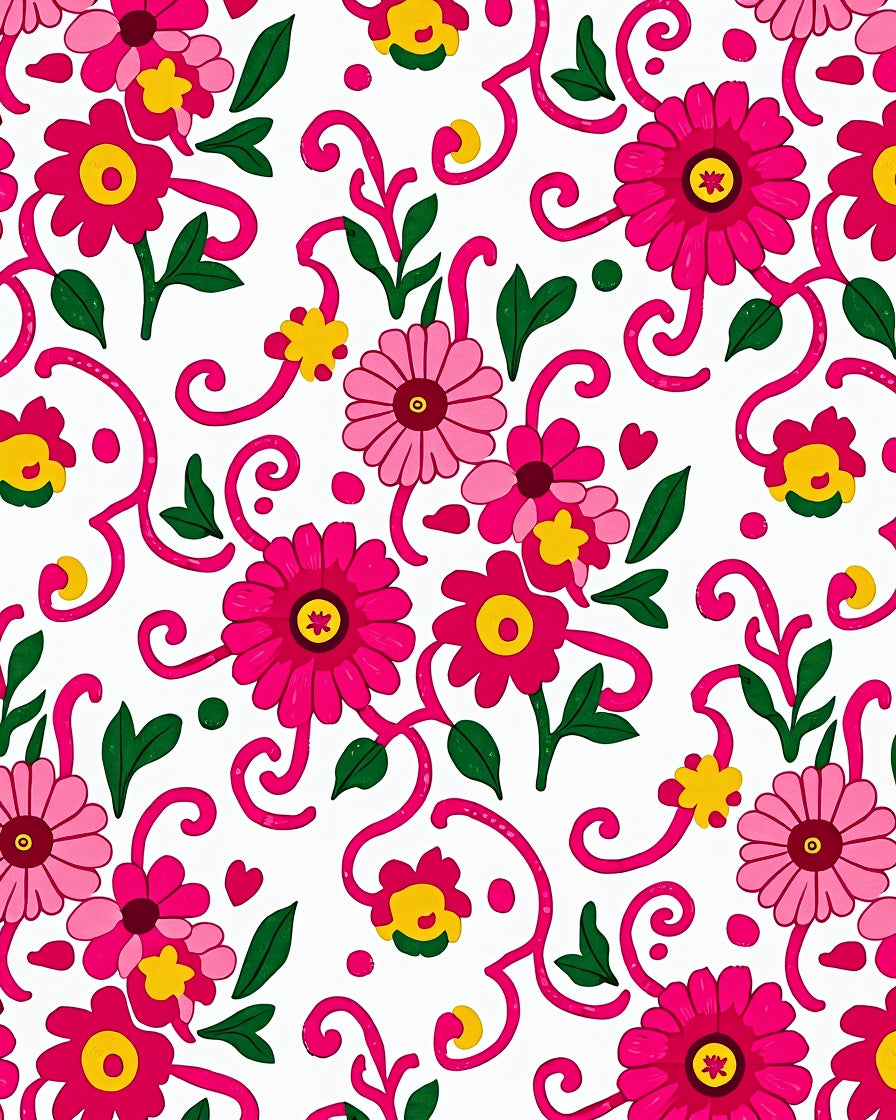 Vibrant Hot Pink Floral Scroll Rug