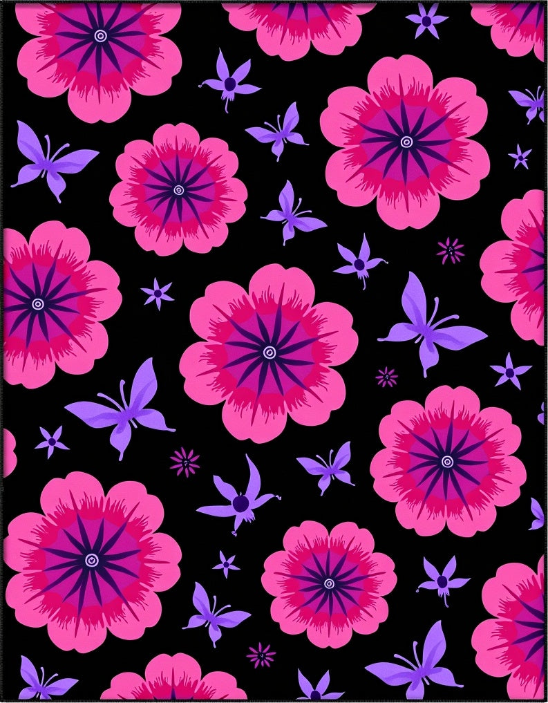 Pink Purple Floral Butterfly Garden Rug