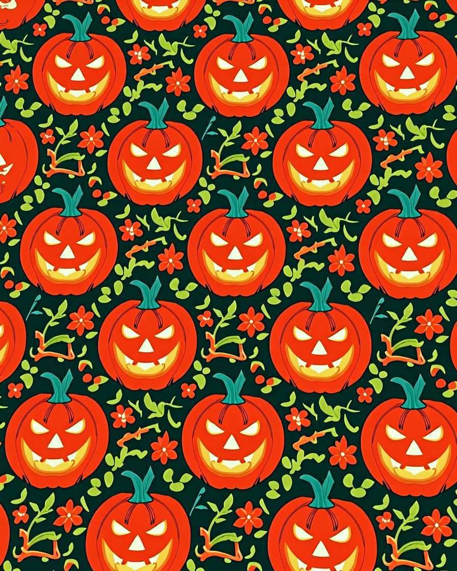 Grinning Orange Halloween Pumpkins Floral Rug