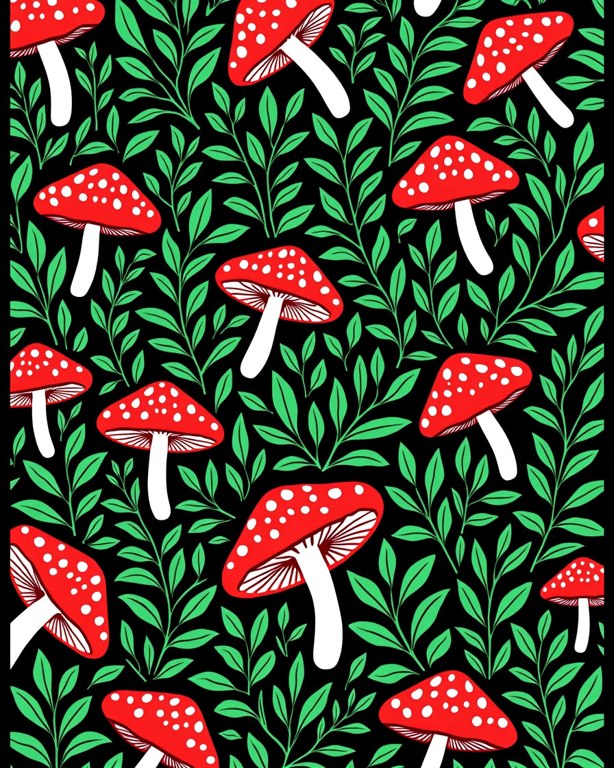 Whimsical Red White Mushroom Woodland Rug