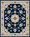 Deep Navy Floral Medallion Border Rug