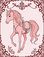 Pastel Pink Horse Carousel Frame Rug