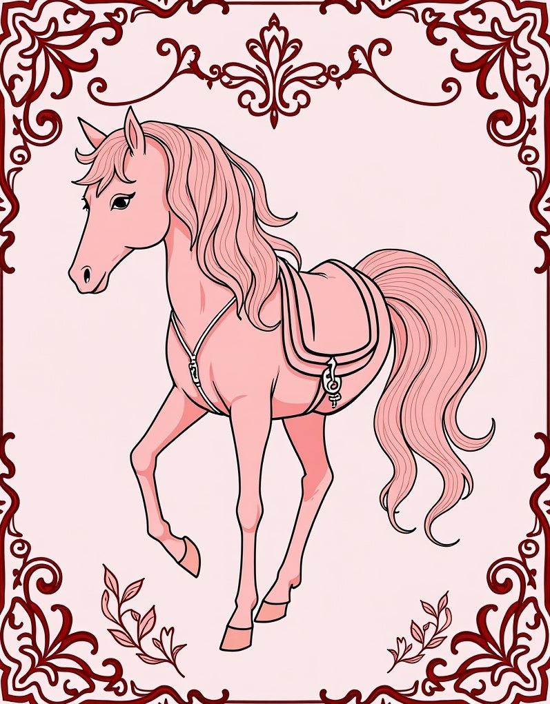 Pastel Pink Horse Carousel Frame Rug