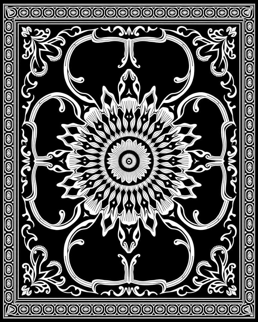 Art Nouveau Black And White Floral Rug