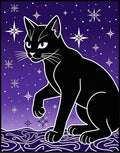 Black Cat Among Stars and Snowflakes Rug