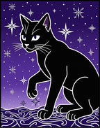 Black Cat Among Stars and Snowflakes Rug