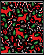 Red Dogs Festive Candy Cane Evergreen Branches Rug