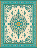 Teal Gold Medallion Floral Border Rug
