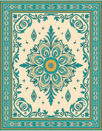 Teal Gold Medallion Floral Border Rug