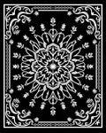Intricate White Floral Mandala Black Rug