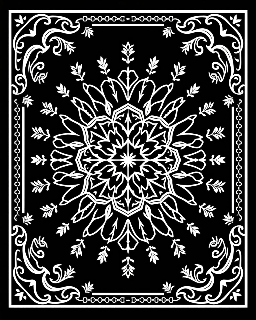 Intricate White Floral Mandala Black Rug