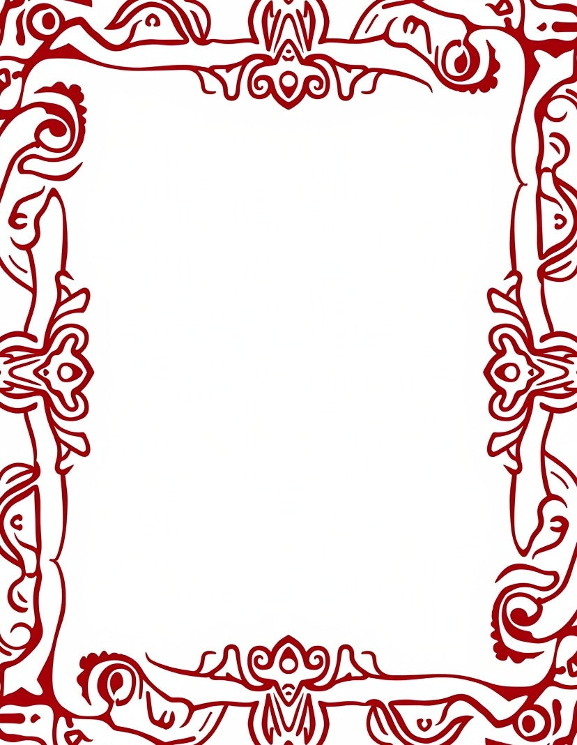 Red Ornate Scrollwork Border Rug
