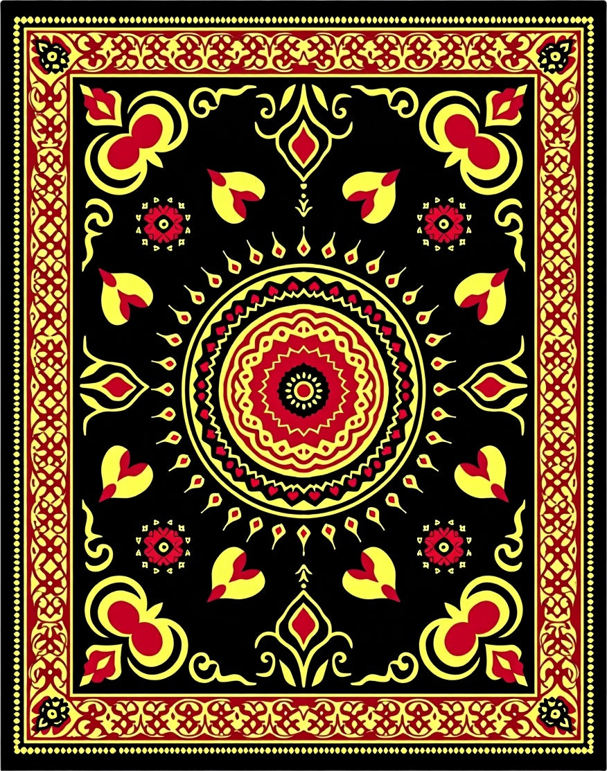 Crimson Gold Sun Burst Medallion Rug