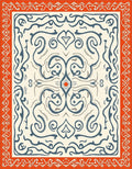 Orange Cream Blue Scrollwork Medallion Rug