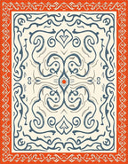 Orange Cream Blue Scrollwork Medallion Rug