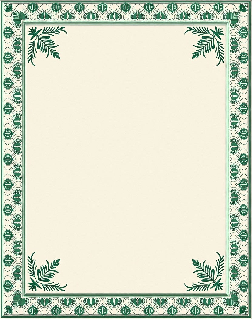 Emerald Green Traditional Scroll Border Rug