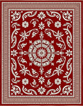 Deep Red Ivory Ornate Botanical Tapestry Rug