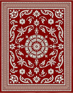 Deep Red Ivory Ornate Botanical Tapestry Rug