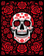 Red Skull With Roses And Floral Swirls Rug