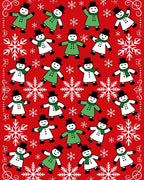 Red Snowmen With Green Coats Rug
