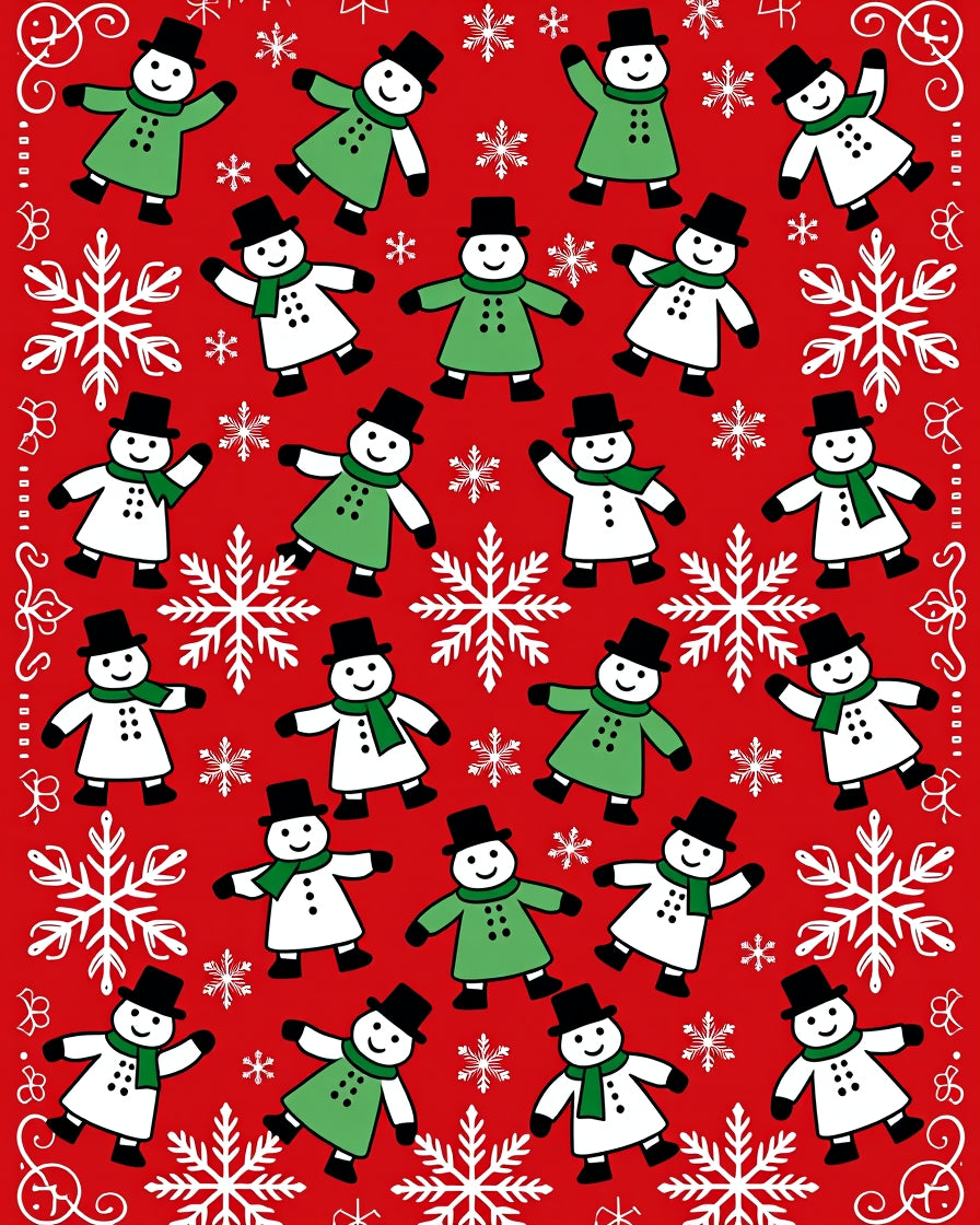 Red Snowmen With Green Coats Rug