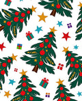 Whimsical Christmas Trees Red Ornaments Stars Rug