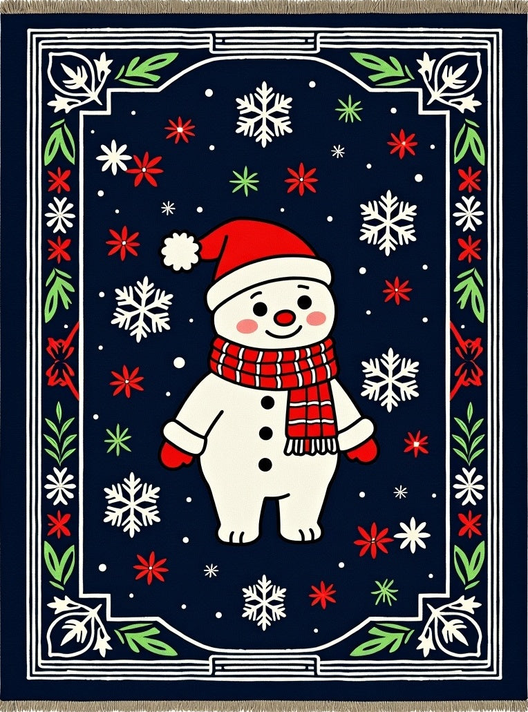 Charming Snowman Snowflake Border Rug