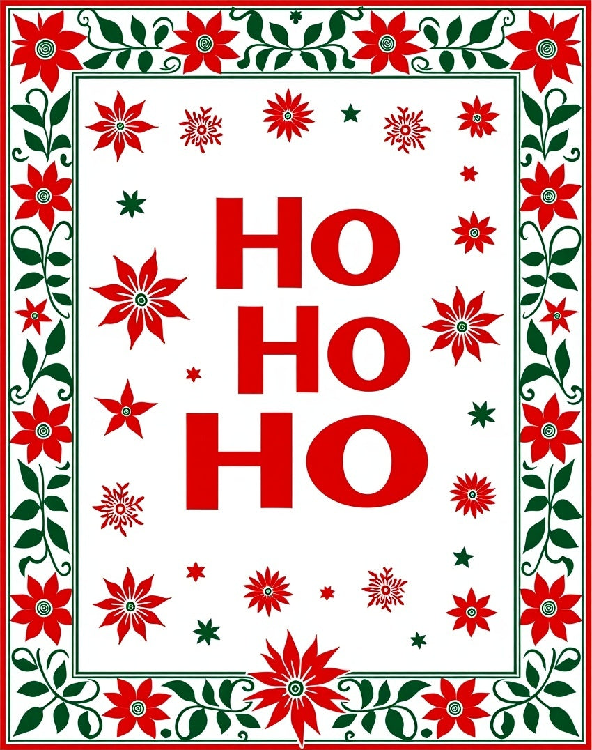 Ho Ho Ho Red Floral Border Rug