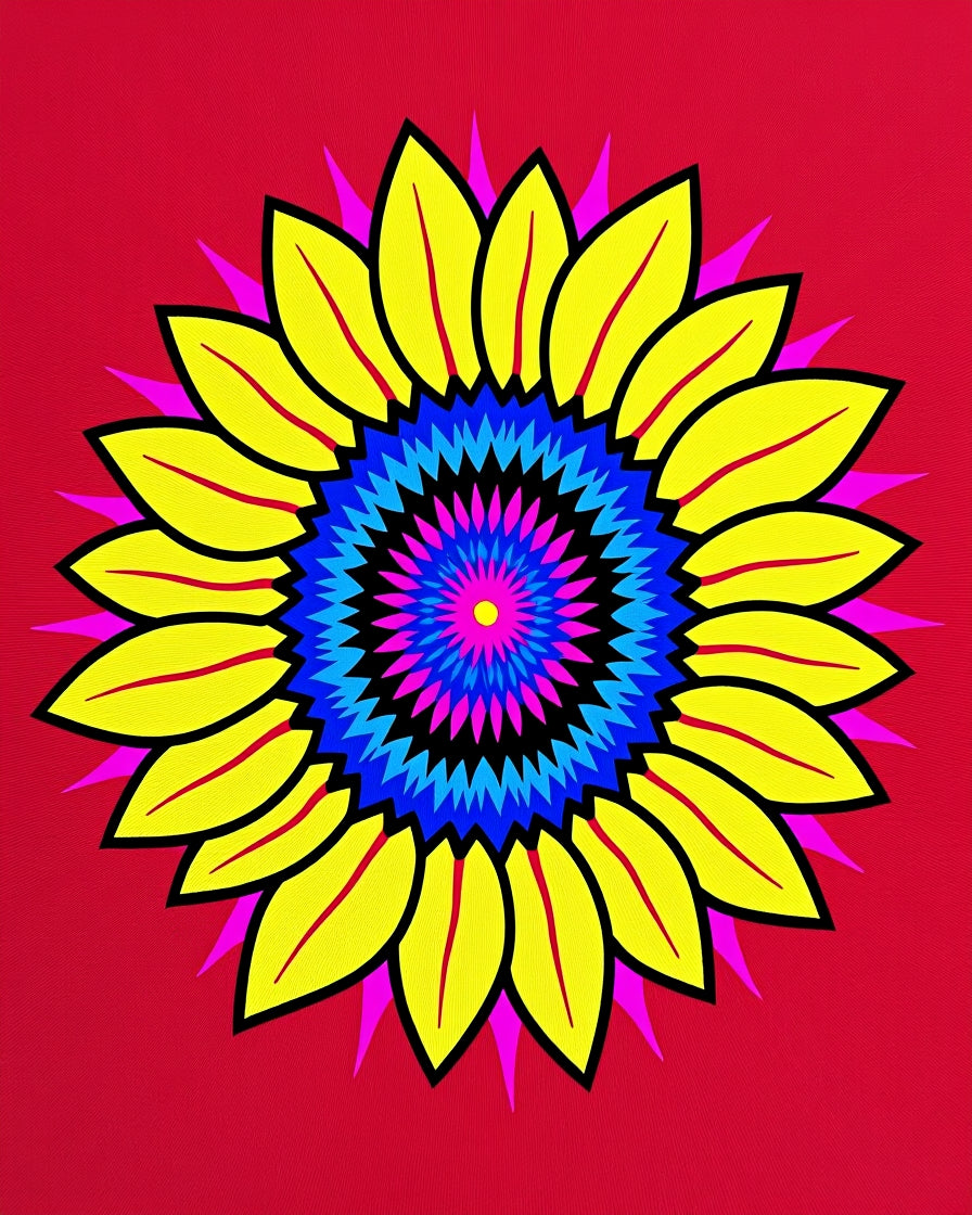 Vibrant Yellow Sunflower Radial Rug