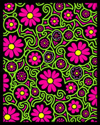 Vibrant Pink Neon Floral Swirl Rug