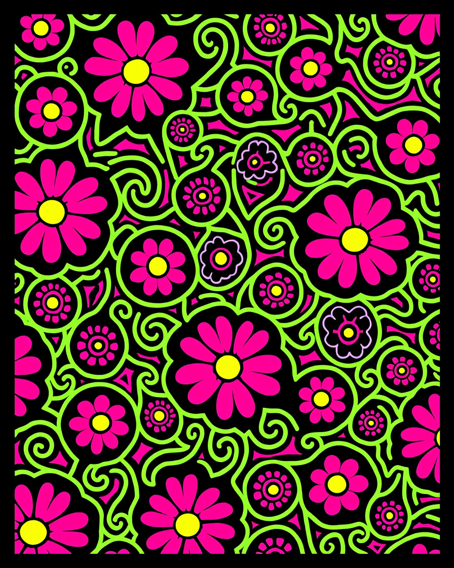 Vibrant Pink Neon Floral Swirl Rug