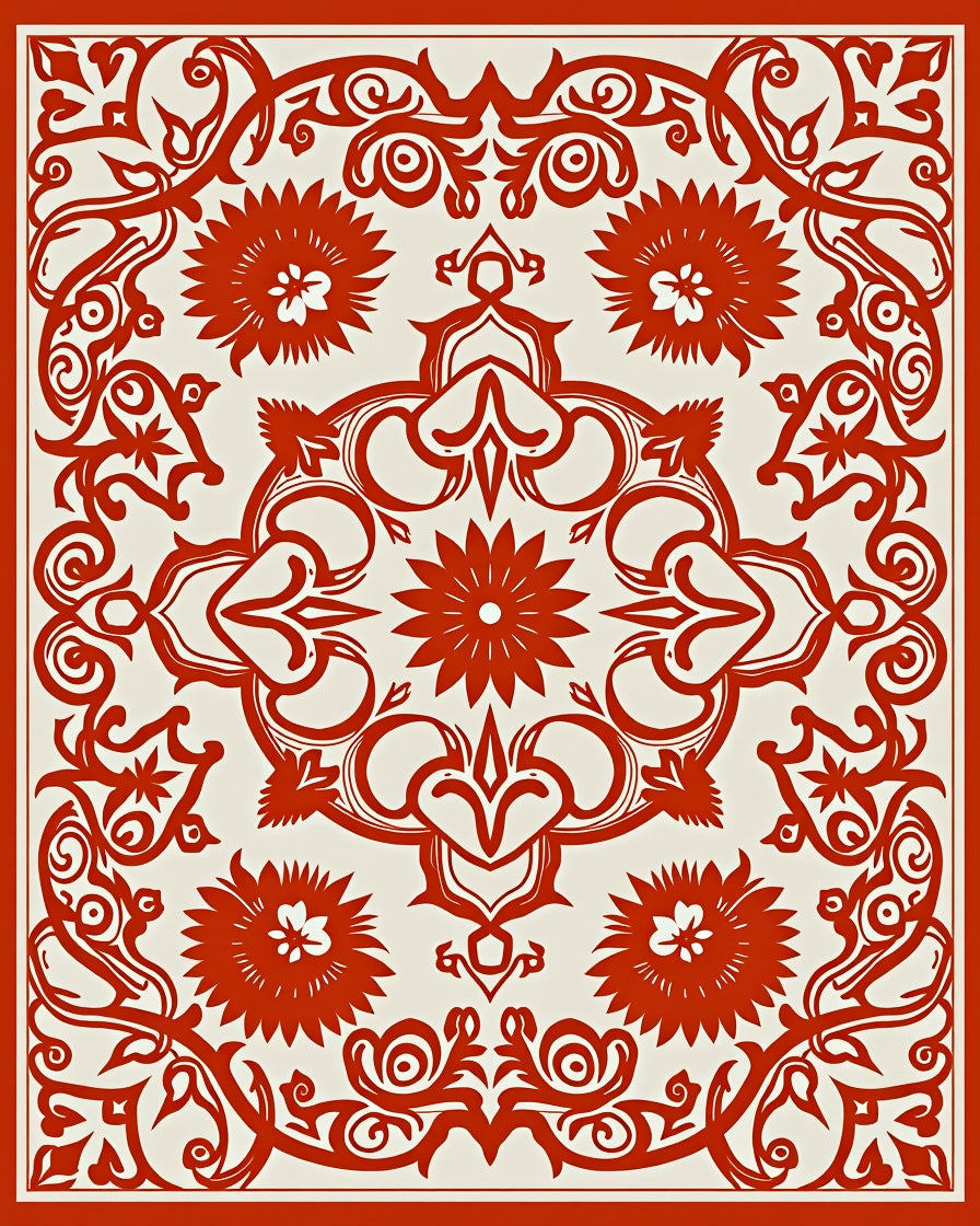 Crimson Floral Medallion Square Rug