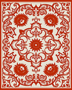 Crimson Floral Medallion Square Rug