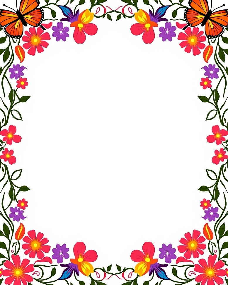 Vibrant Orange Butterfly Floral Border Rug