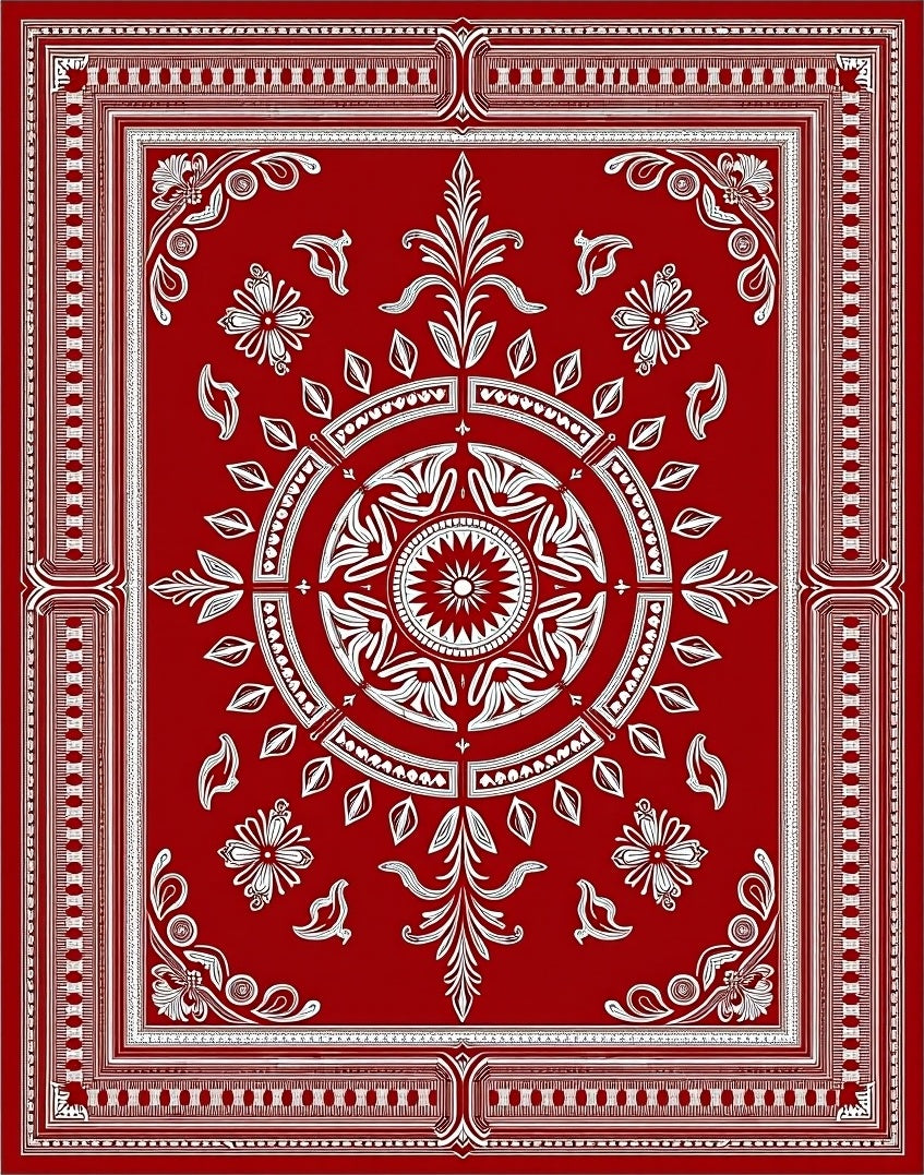 Deep Red Symmetric Garden Composition Rug