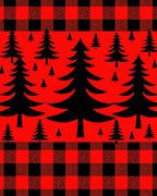 Red Black Buffalo Plaid Forest Pine Trees Rug