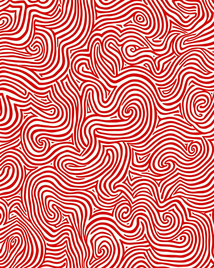 Bold Crimson Swirl Maze Rug