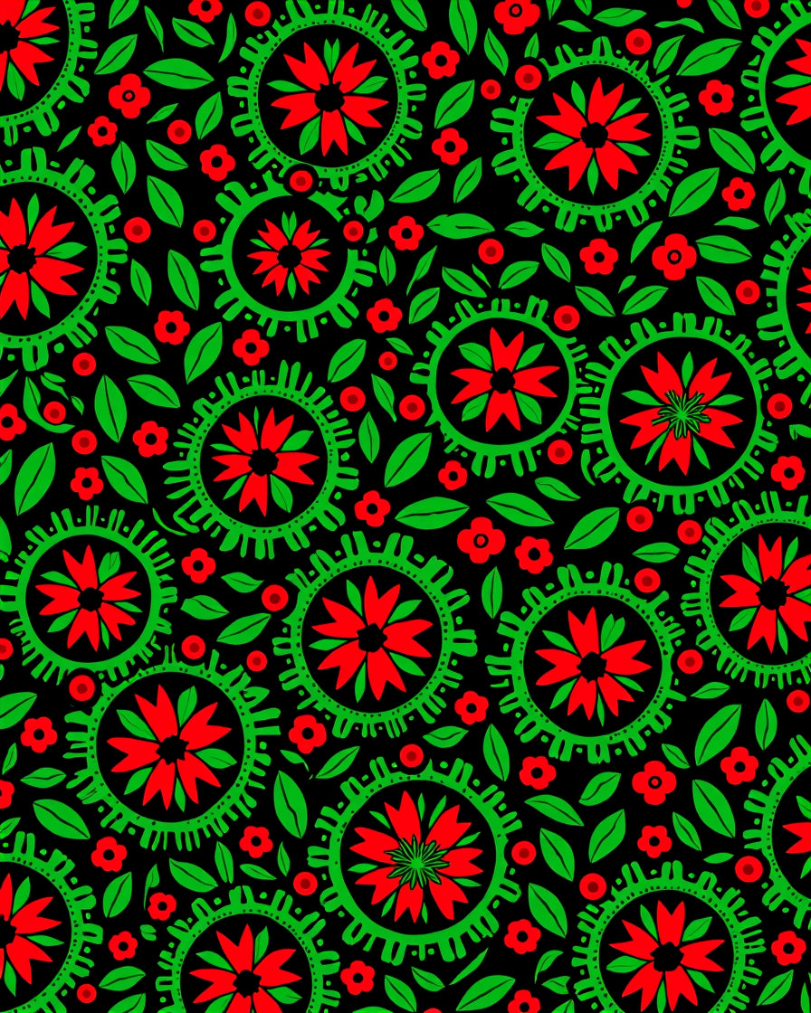 Red Green Floral Sunburst Medallion Rug