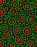Red Green Floral Sunburst Medallion Rug