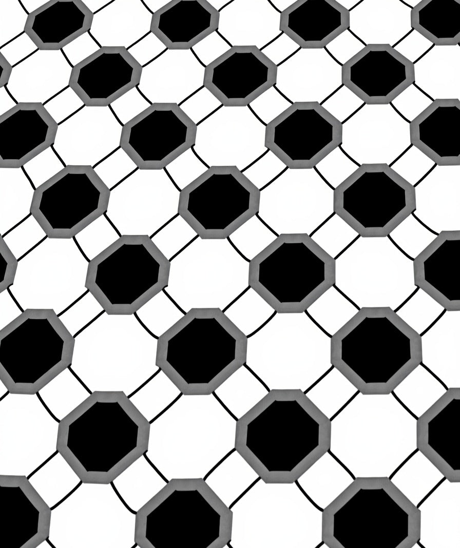 Black Gray Octagon Grid Rug