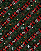 Festive Red Green Plaid Snowflakes Garland Rug