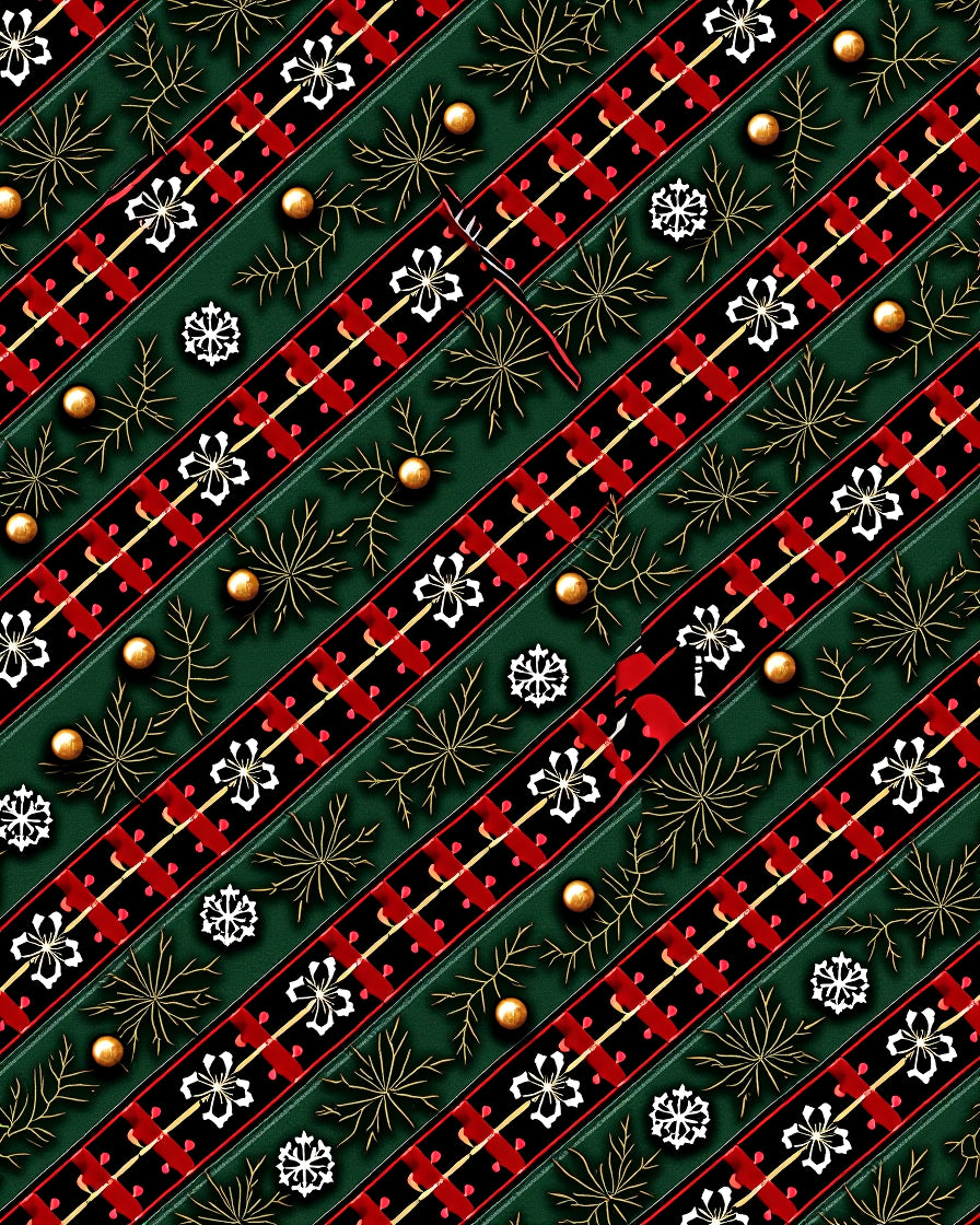 Festive Red Green Plaid Snowflakes Garland Rug