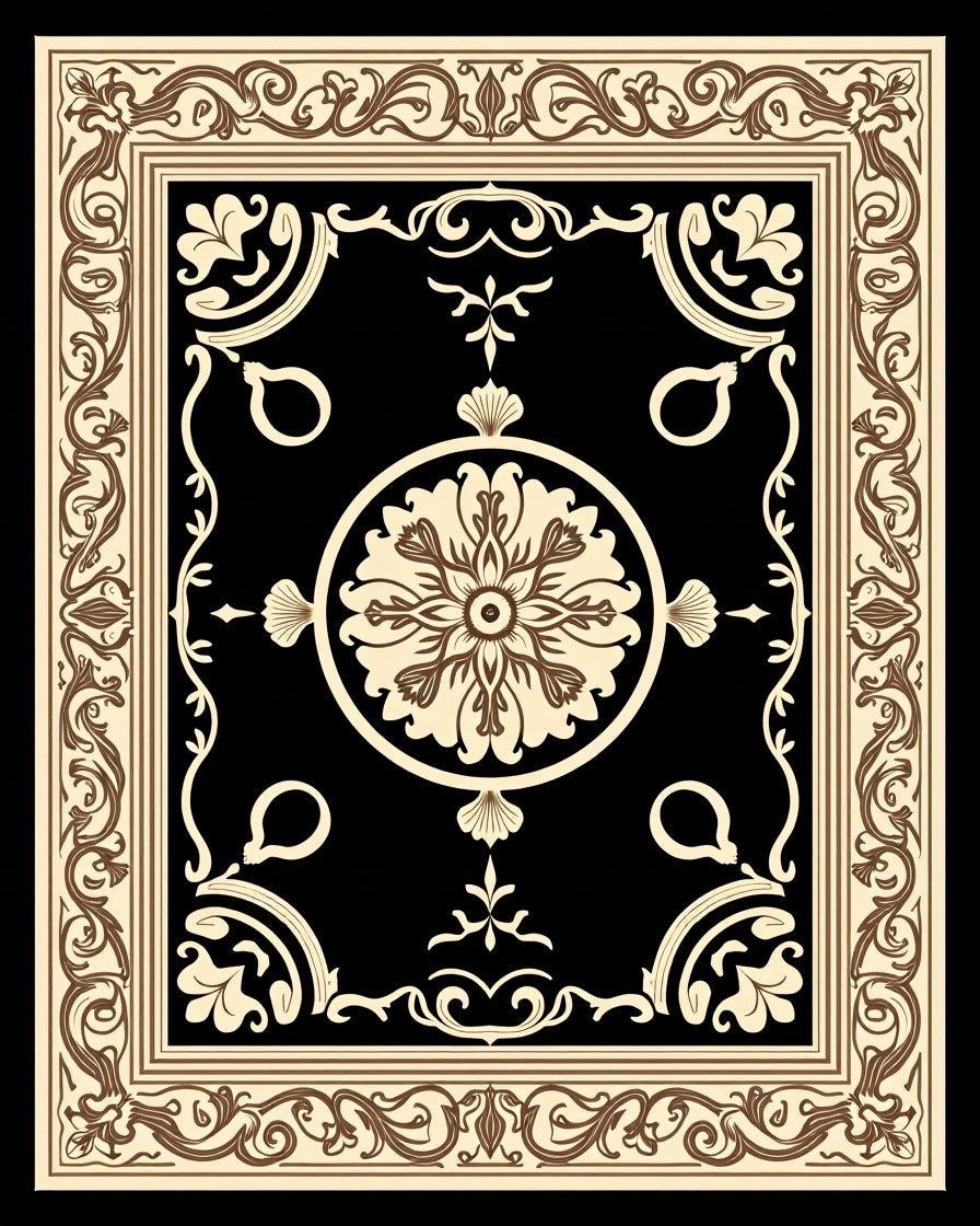 Ornate Blossom Black Vintage Medallion Rug