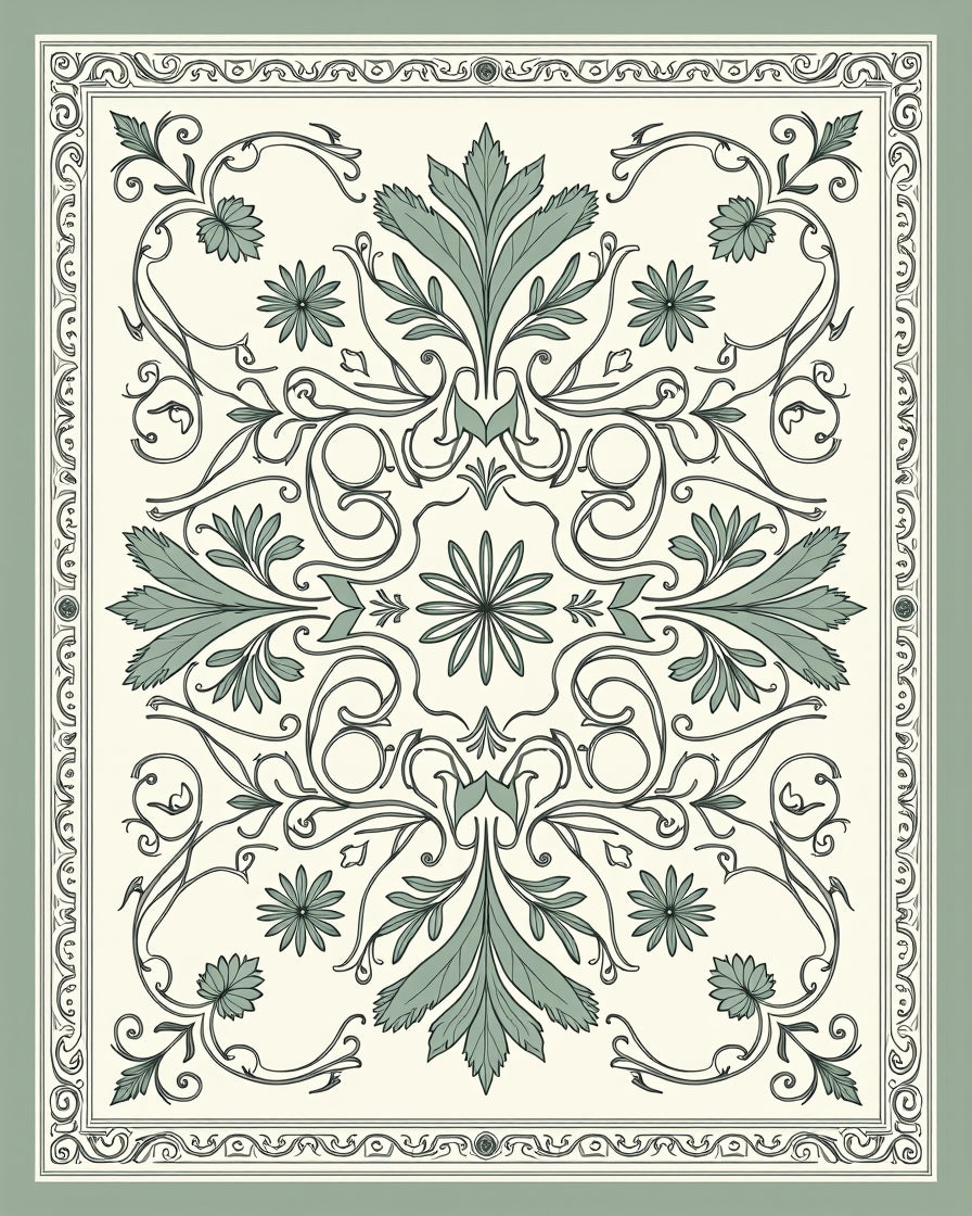 Sage Green Floral Symmetry Medallion Rug