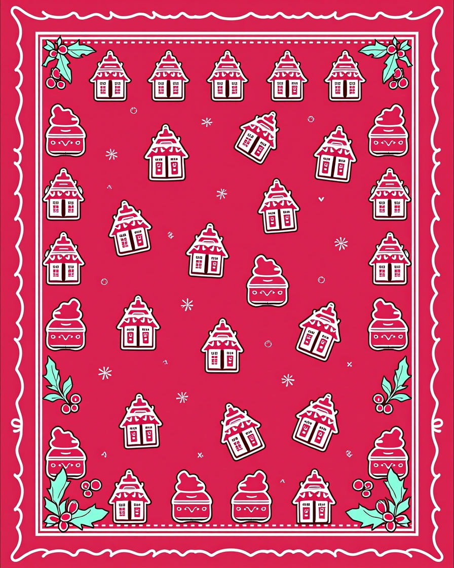 Red Gingerbread Houses Holly Rug