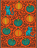 Orange Teal Whimsical Cats Pumpkins Rug