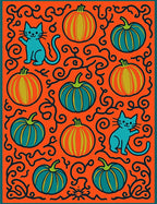 Orange Teal Whimsical Cats Pumpkins Rug