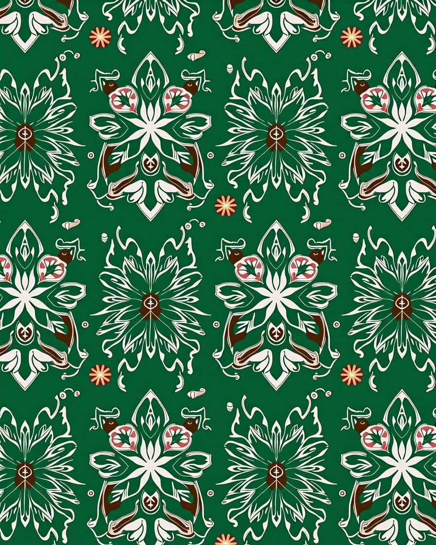 Emerald Green Floral Symmetry Rococo Rug