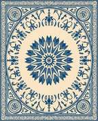 Deep Blue Circular Ornamental Bloom Rug